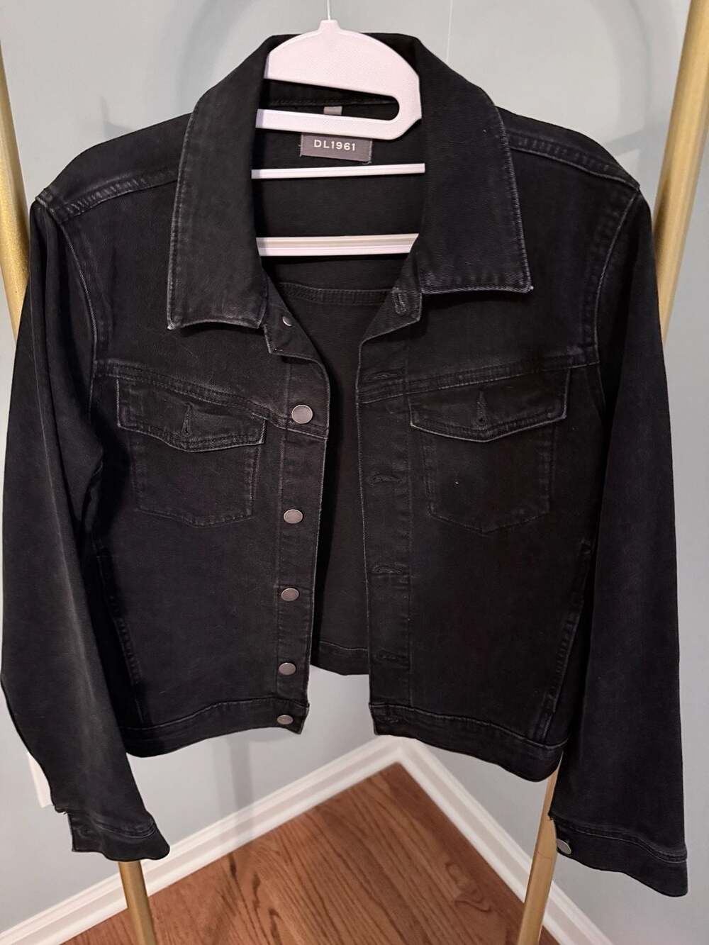 DL1961 Vika Trucker Jean Jacket Black Stretch Denim Size S